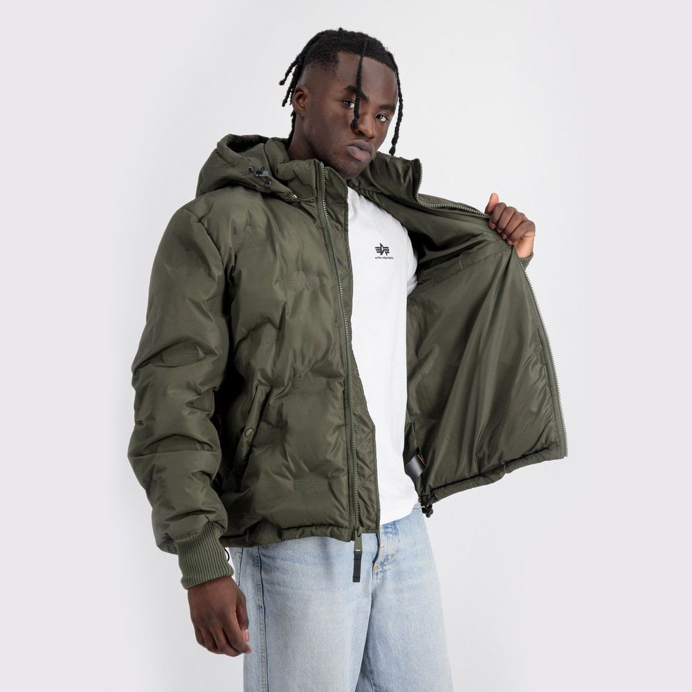 Alpha Industries Hooded Logo Puffer Jacket 108107 142 Green